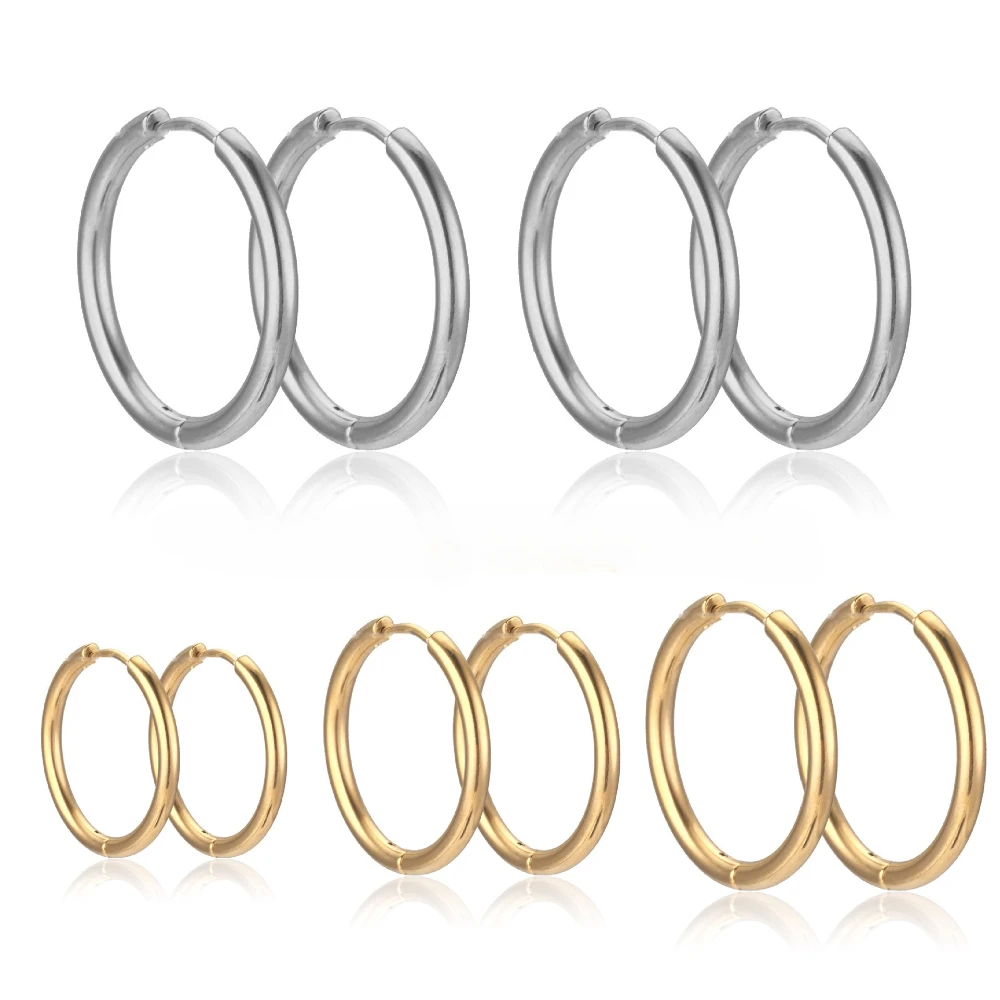 8-20mm Multiple Diameter Sizes Gold Color Stainless Steel Hoop Earrings Base for Jewelry Making Earrings DIY Materials Accessory