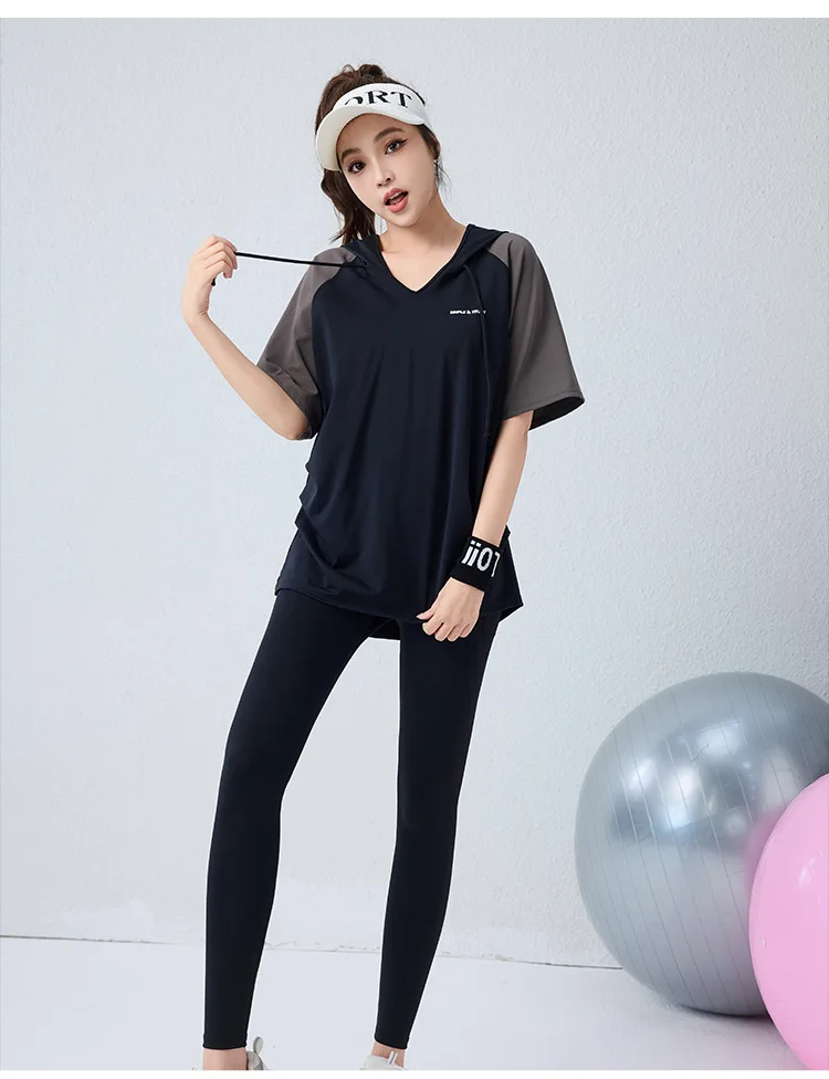 

Летние женские комплекты для йоги из 2/3 предметов: футболка с коротким рукавом, свободные леггинсы, спортивный бюстгальтер, дышащие комплекты для фитнеса и тренировок в спортзале