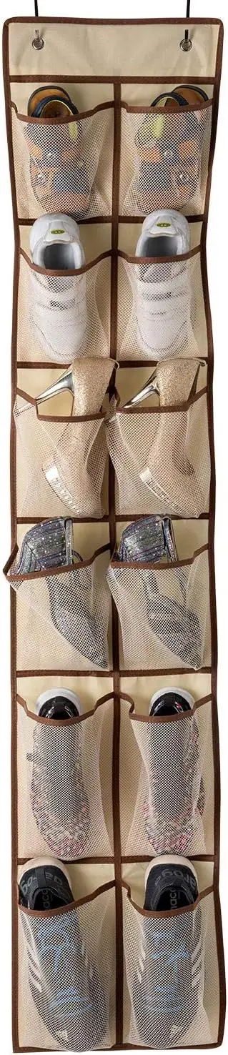

Over The Door Shoe Organizer,Hanging Shoe Organizer 12 Mesh Pockets Shoe Organizer for Closet,Works Well for Men and Wom