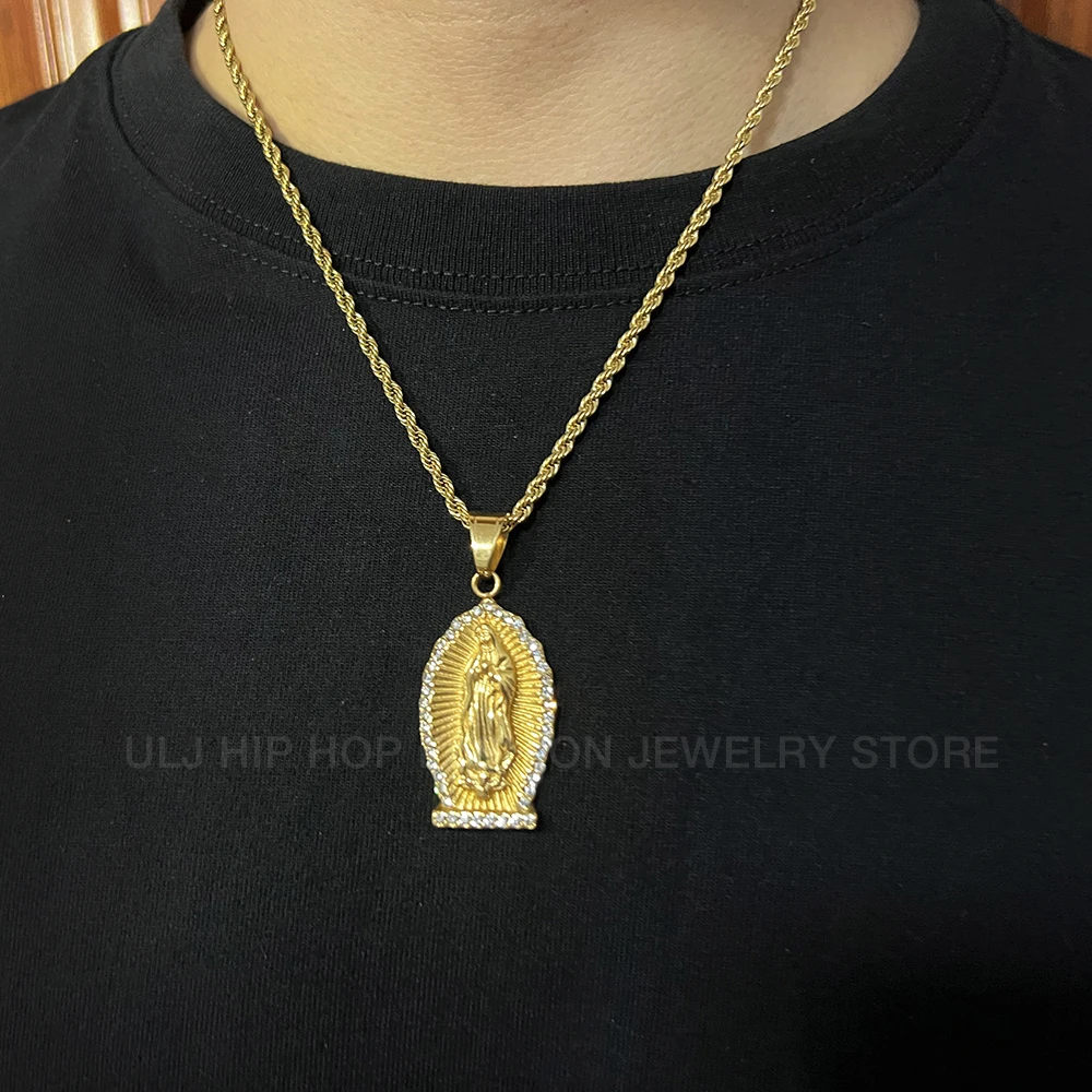 الرجعية الفولاذ المقاوم للصدأ سانت ماري قلادة الراين قلادة للرجال النساء سلسلة الترقوة مقاوم للماء لا مجوهرات الصدأ