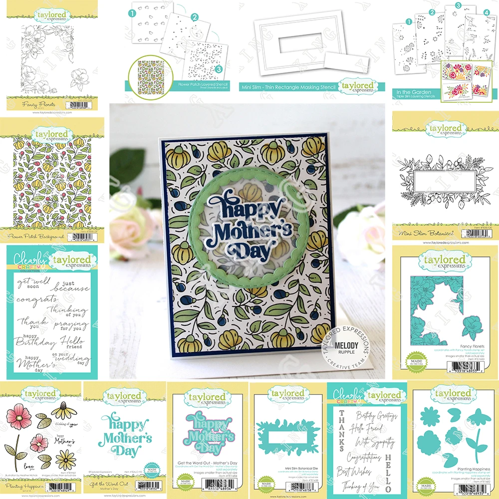 

2022 Florets Patch Mother's Day Botanical Background Sentiments Happiness Signature Diy Layerd Stencil Metal Cut Dies Stamps Set