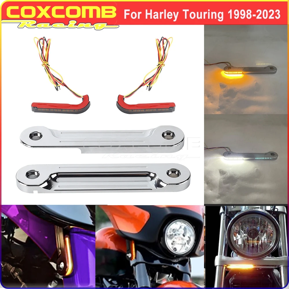 LED Flush Fork Turn Signal Light Blinker For Harley Electra Glide CVO FLHTCU FLHTK FLHTCI FLHT FLHTP Batwing White Running Lamp