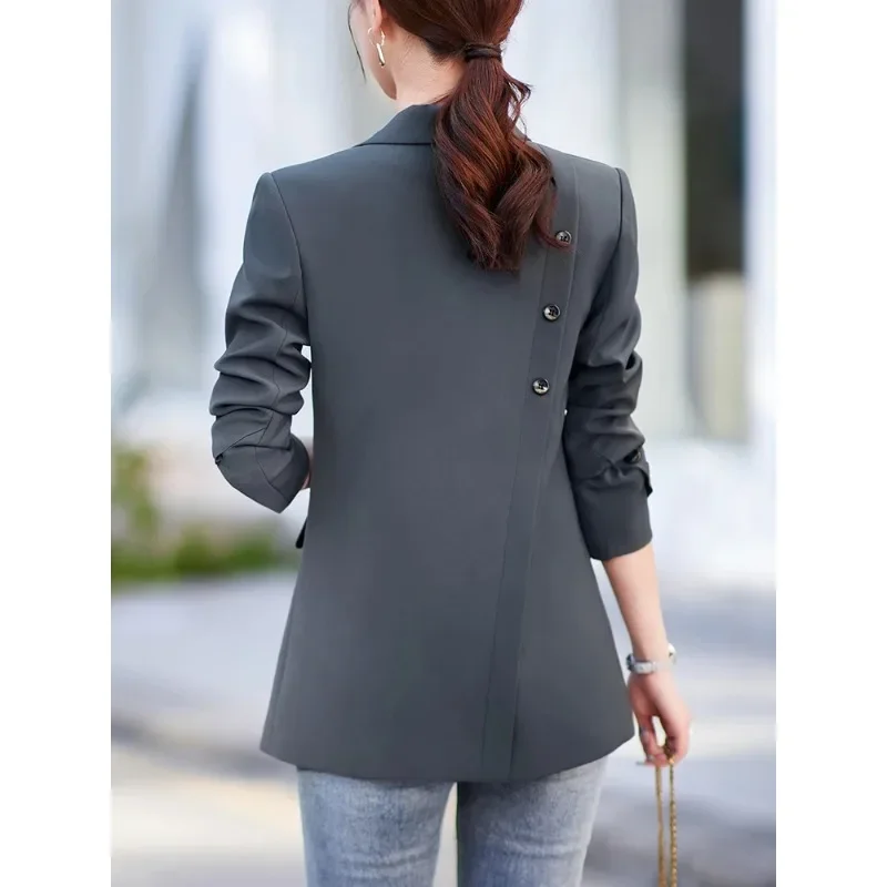 Grau khaki schwarz Damen Blazer Frauen solide schlanke Jacke weibliche Langarm Single Button Freizeit mantel