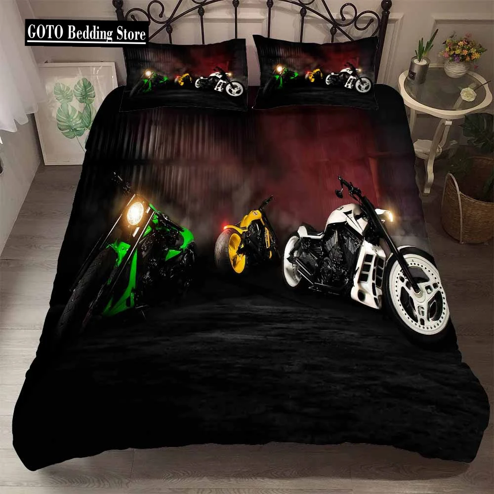 

Bedclothes 3d Super Handsome Motorcycle Comforter Bedding Sets Luxury Cotton Duvet Cover Sheet Pillowcover Home Textile Quality