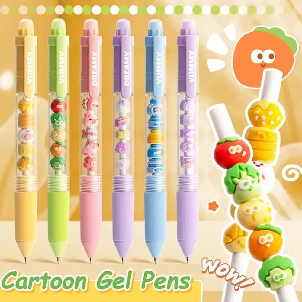

2PCS Cartoon Quick-drying Beaded Gel Pen Black Ink Soft Grip Press Gel Pen Writing Good Looking 0.5mm Pen Student