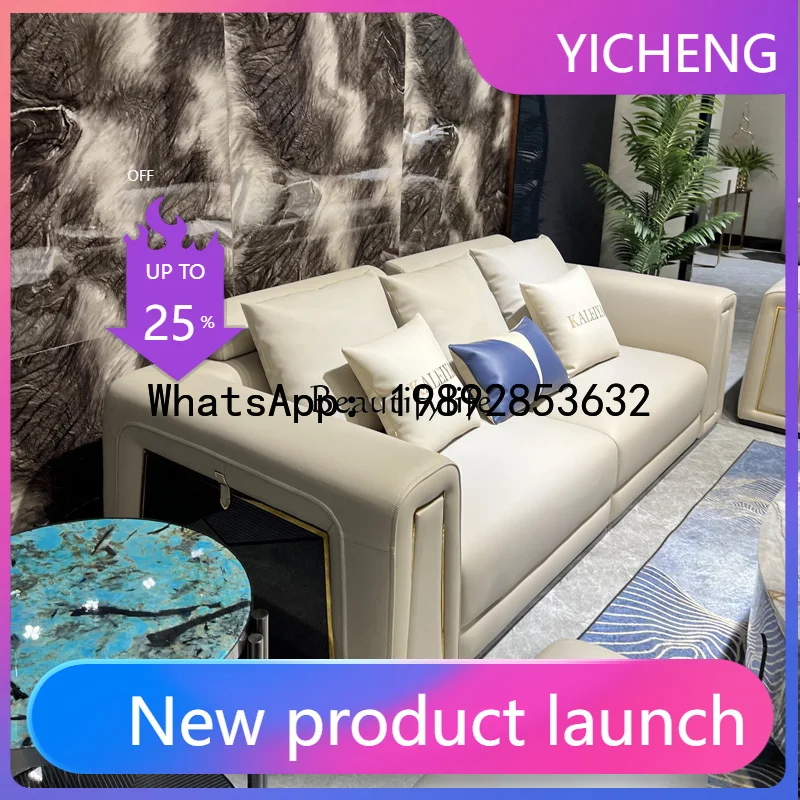 

X5 Light Luxury Italian Style Leather Sofa Living Room Combination Furniture Large and Small Apartment casual Hong Kong Style