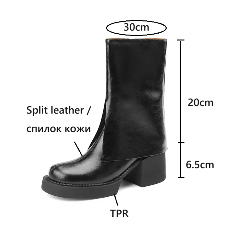 NEW Autumn Women Boots Split Leather Shoes for Women Round Toe Chunky Heel Shoes Zipper Pants Boots Casual Platform Modern Boots