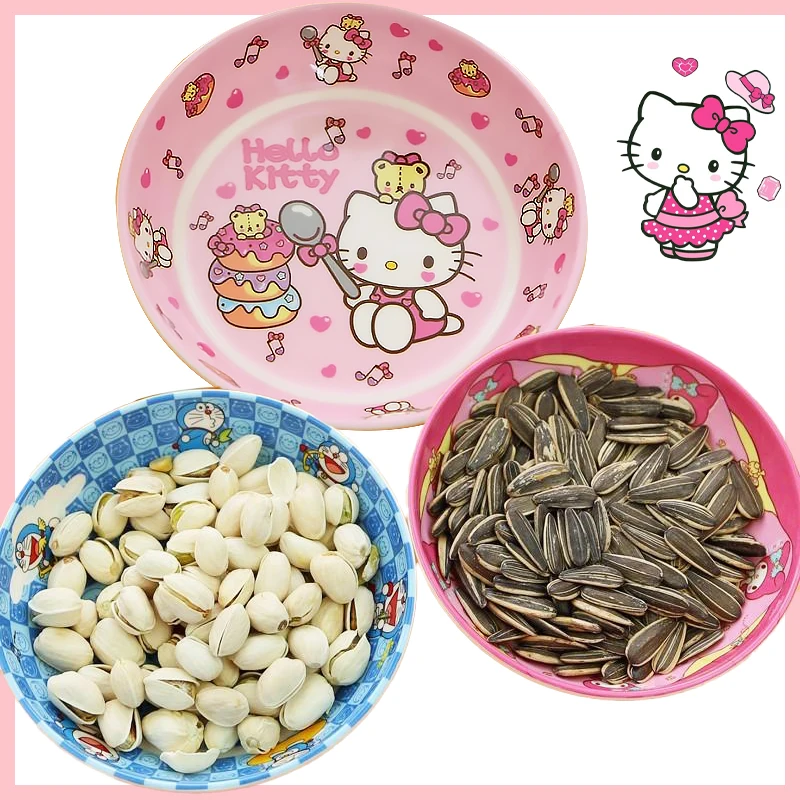 

Hello Kitty Plate Kawaii Anime Saucer Tableware Round Plate Cartoon Candy Snacks Tray Bowl Tableware Accessories Gift