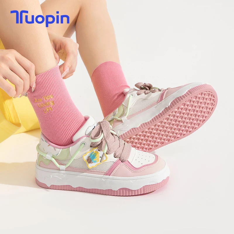 TuoPin Buty damskie w kolorze lodów Śliczne damskie buty na co dzień Dopasowane kolorystycznie damskie trampki preppy Buty na deskę do ciasta