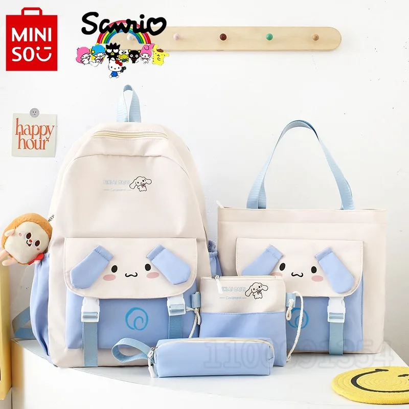 Sanrio Grande Capacidade Multi-Funcional Mochila Estudante, Mochila Escolar das Meninas, Marca de Luxo, Novo, Conjunto 4 Pcs