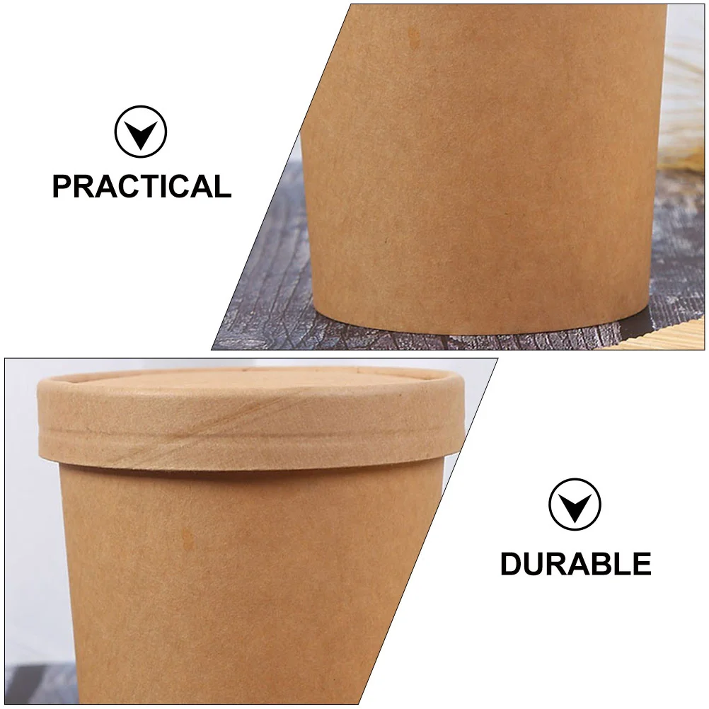 

Kraft Paper Soup Cups 300Ml Disposable Take-Out Boxes For Porridge Ice Cream Dessert With Lid Oil Proof Sturdy Lightweight