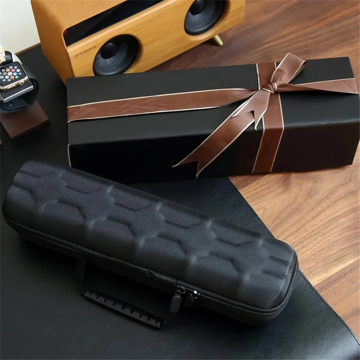 N18R 5 Slots Hard Watch Box Storage Organizer Soft Foam Pillows Watch Box Organizer Watch Case Fit Up to 61mm Face Size Watch