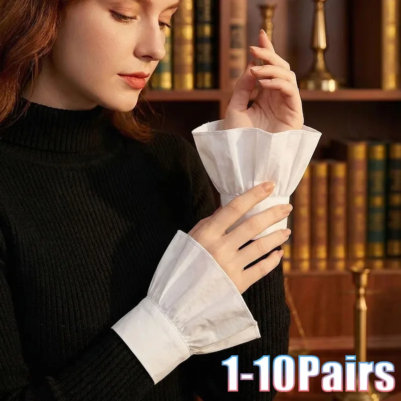 1-10Pairs Ruffled Cuffs Floral Faux Sleeve Cover for Tops Shirts Sweaters Daily Office Party Elegant Stylish