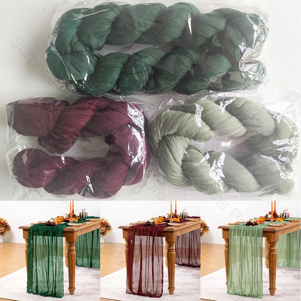 Emerald Green Cheesecloth Table Runner Boho Rustic Gauze Burgundy Green Cheese Cloth Runner Birthday Party Wedding Shower Decor