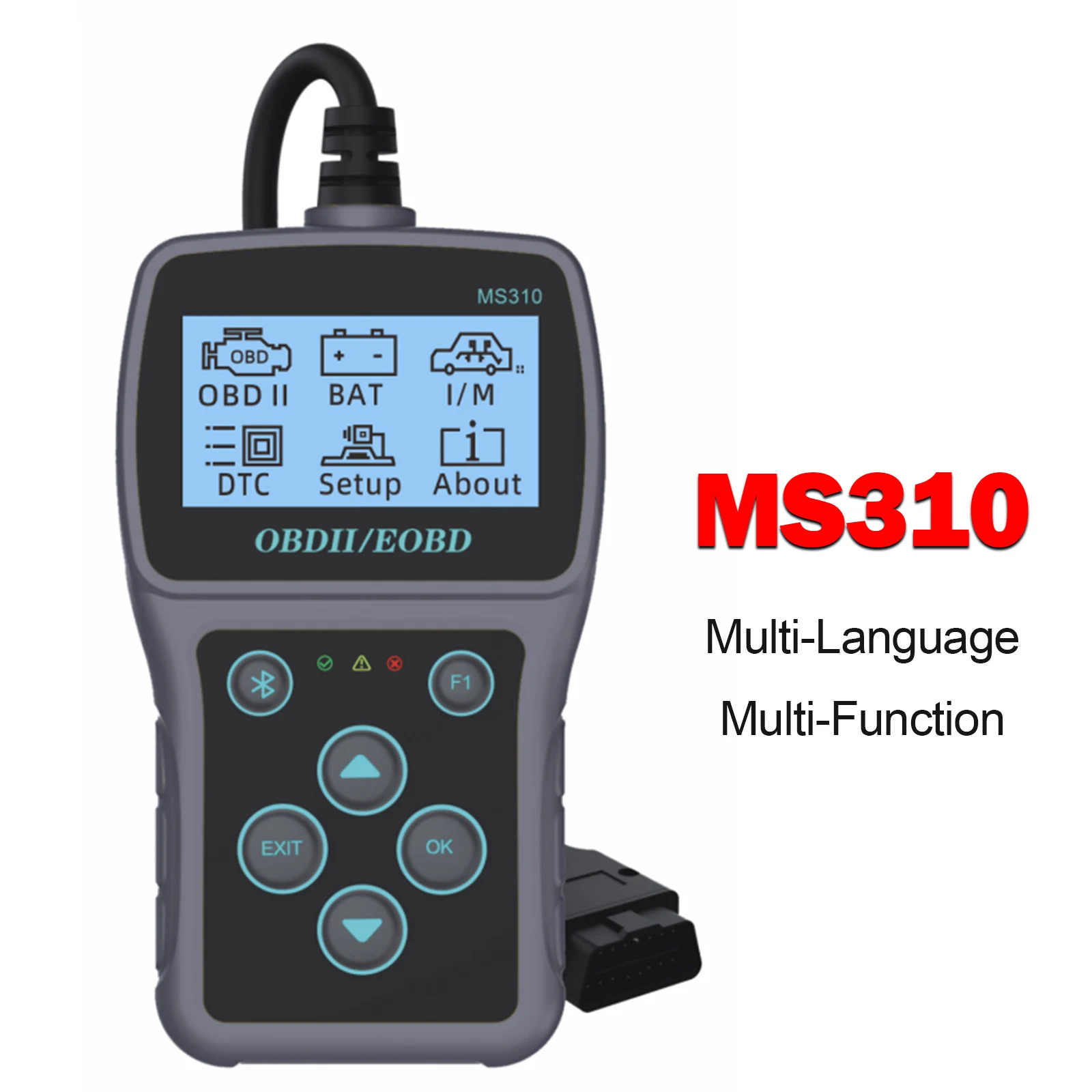 

MS310 Автомобильный диагностический сканер Bluetooth Многоязычный считыватель кодов Чистый код Тестер батареи Автомобильный диагностический сканер OBD2