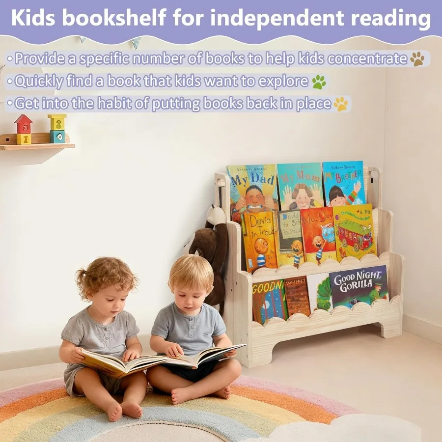 رف كتب خشبي مكون من 3 طبقات لغرفهم الأمامية رف كتب مونتيسوري للأطفال الصغار مثالي لغرف الأطفال والفصول الدراسية والمنزل