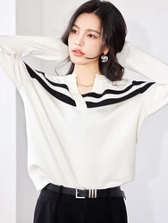 Sweter z długim rękawem w stylu leniwym Design Sense Niche luźne topy damskie koreańskie Off ramię swetry z dekoltem w serek sweter z dzianiny