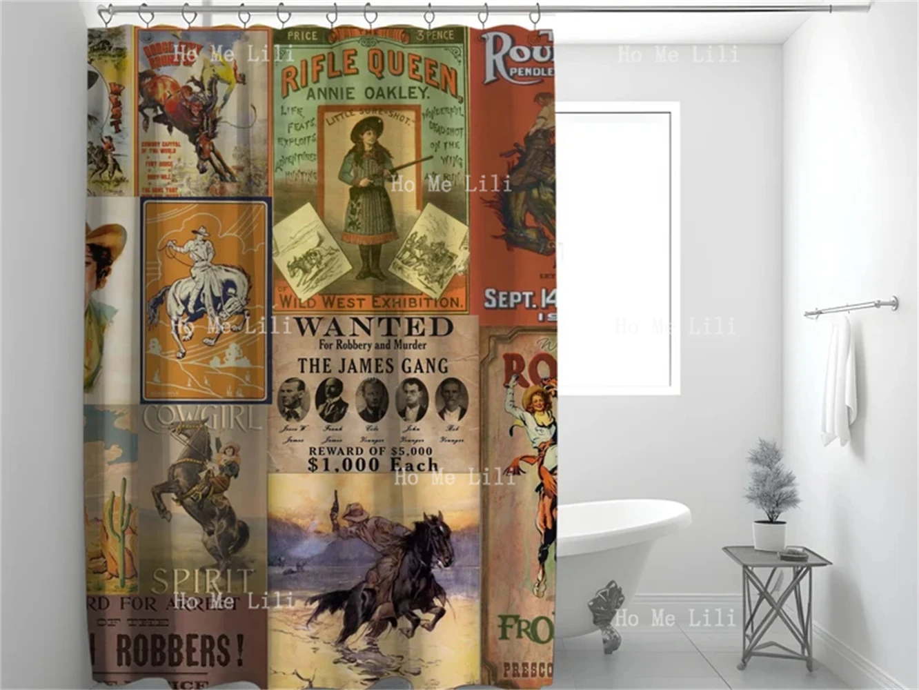 Cowboy Vintage Western Posters Ranch Decor Farm House Western Shower Curtain Boho Western Wild West Decor