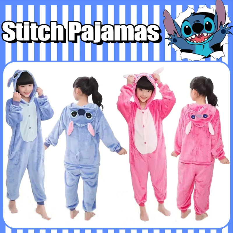 

Disney Stitch Plush Pajamas Autumn Winter Warm Flannel Cartoon Angel Home One-Piece Pajamas Kawaii Kid Birthday Christmas Gifts