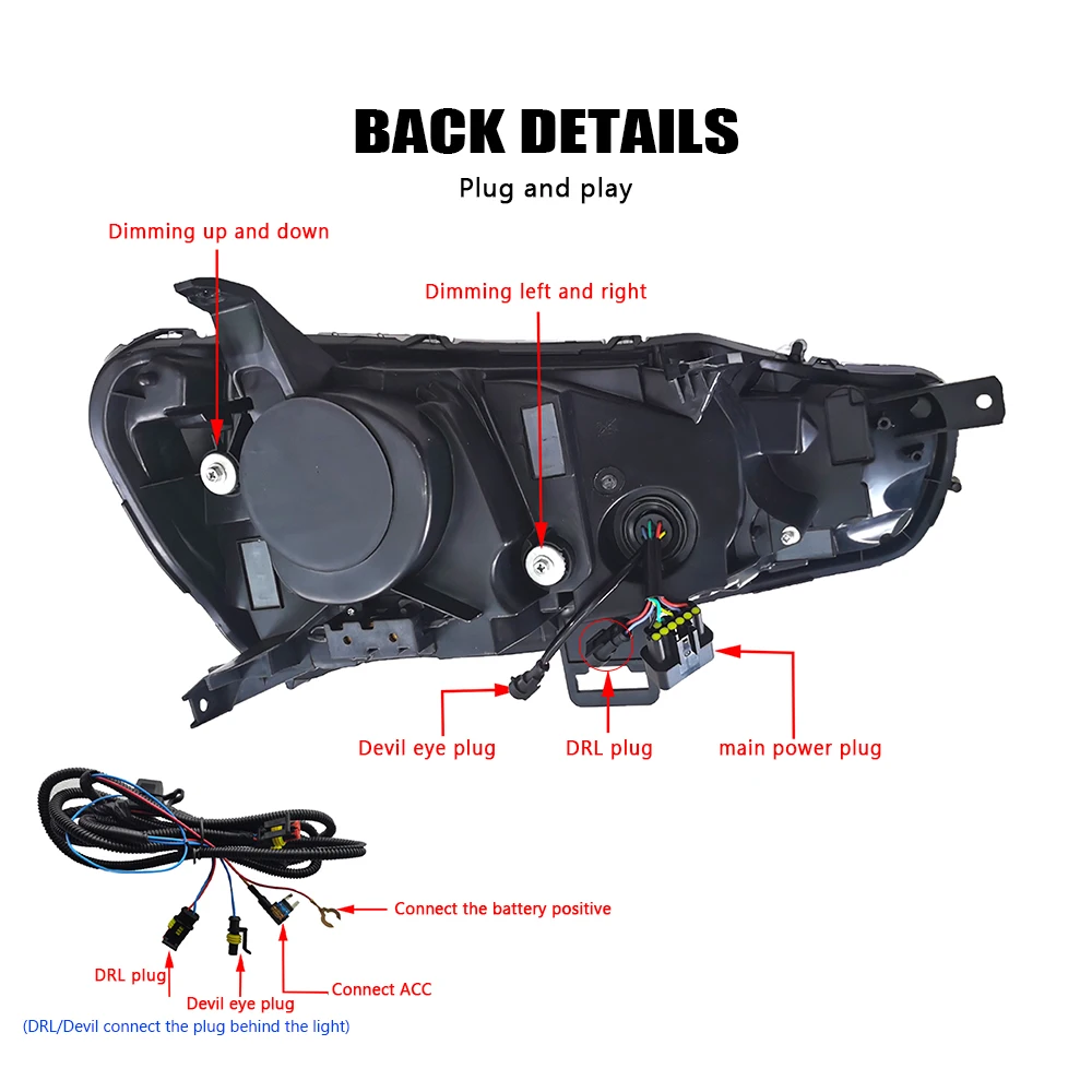 Gemodificeerde LED-koplampen voor Mitsubishi Lancer-EX EVO 2010-2016 voorlampaccessoire