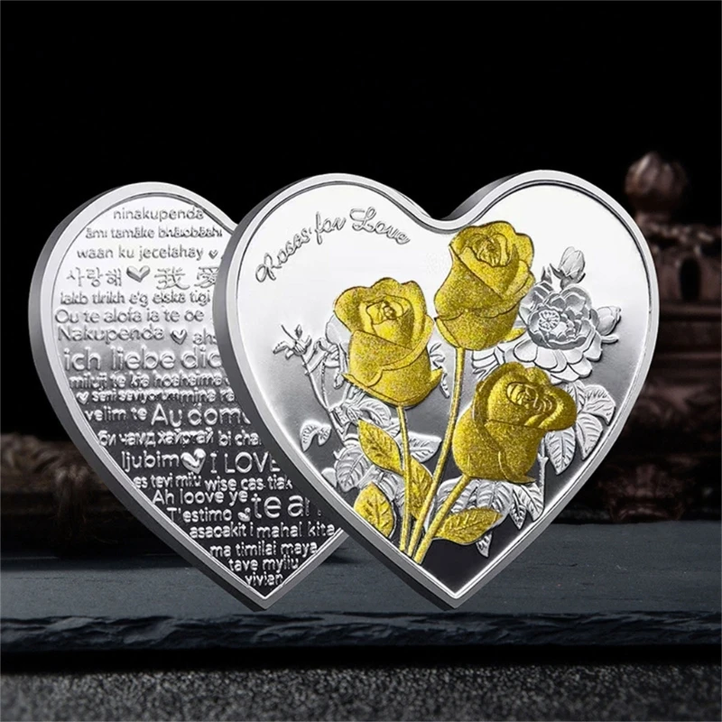 Heart-shaped Love Commemorative Love Heart Rose Metal for Wedding