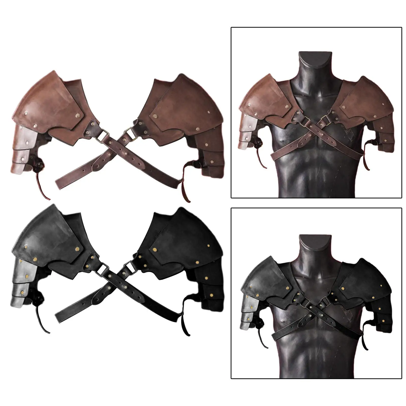 Faux Leather Medieval Shoulder Pauldron Adjustable Body Chest Harness for Party Costume Accessory Role Play Men