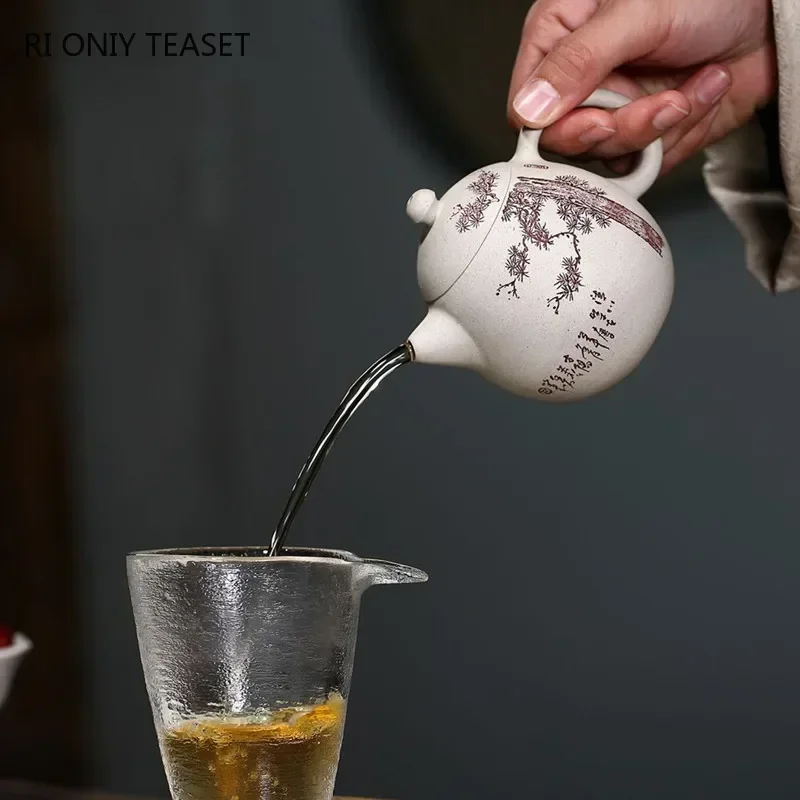 

220ml Chinese Yixing Purple Clay Teapot Handmade Dragon Egg Tea Pot Raw Ore White Duan Mud Kettle Household Zisha Tea Set