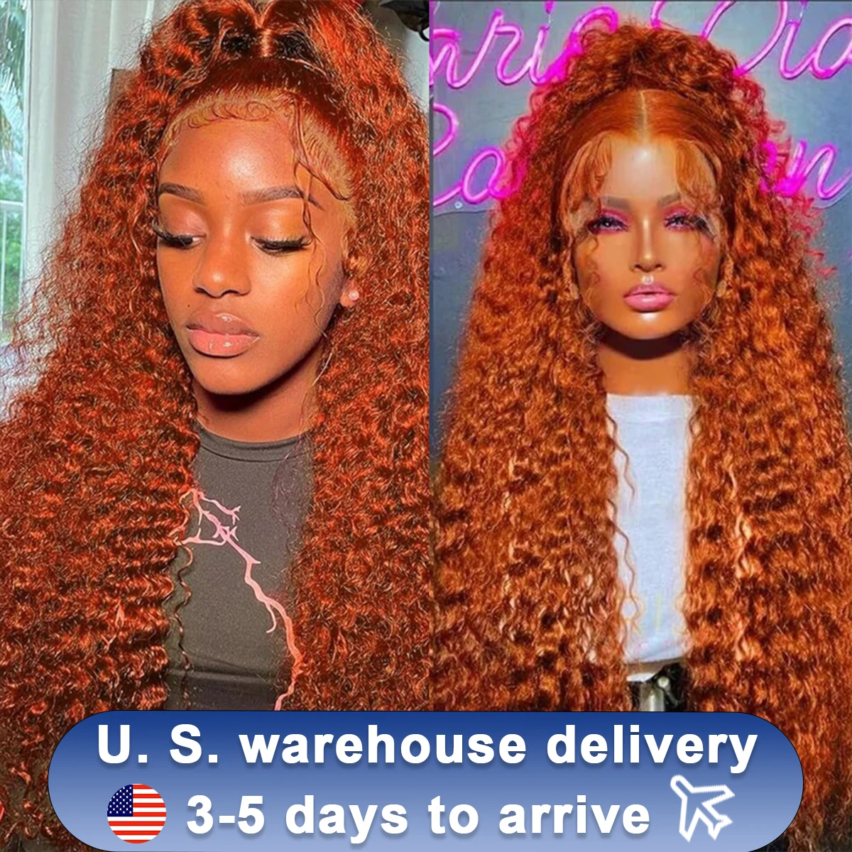 Orange Ginger #350 13X6 Lace Frontal Wigs Deep Wave 100% Human Hair Curly Water Wave 13x4 Lace Front Wig For Women 30 32 34 Inch