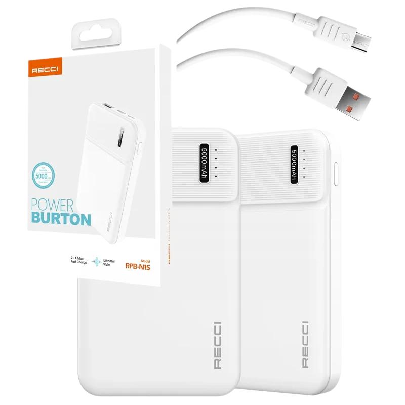 SZYBKI Mocny Power Bank 5000mAh Z Szybkim Ładowaniem 2.1A USB C I Kablem Do Ładowania Telefonu, Akcesoria Do Telefonów Komórkowych — 2