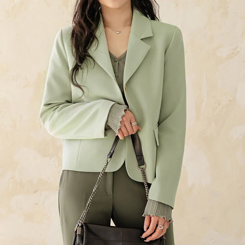 Elegante Blazer con risvolto corto in tinta unita donna Blazer a maniche lunghe moda coreana per donna Casual All Match Office Suit Coat