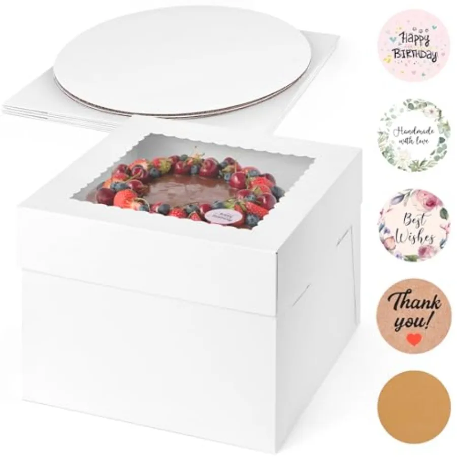 2 Pack Cake Boxes, 10x10x8 Inches Cake Containers with Window, White Bakery Boxes with Lids for Donuts, Pies, Cookies, Birthday