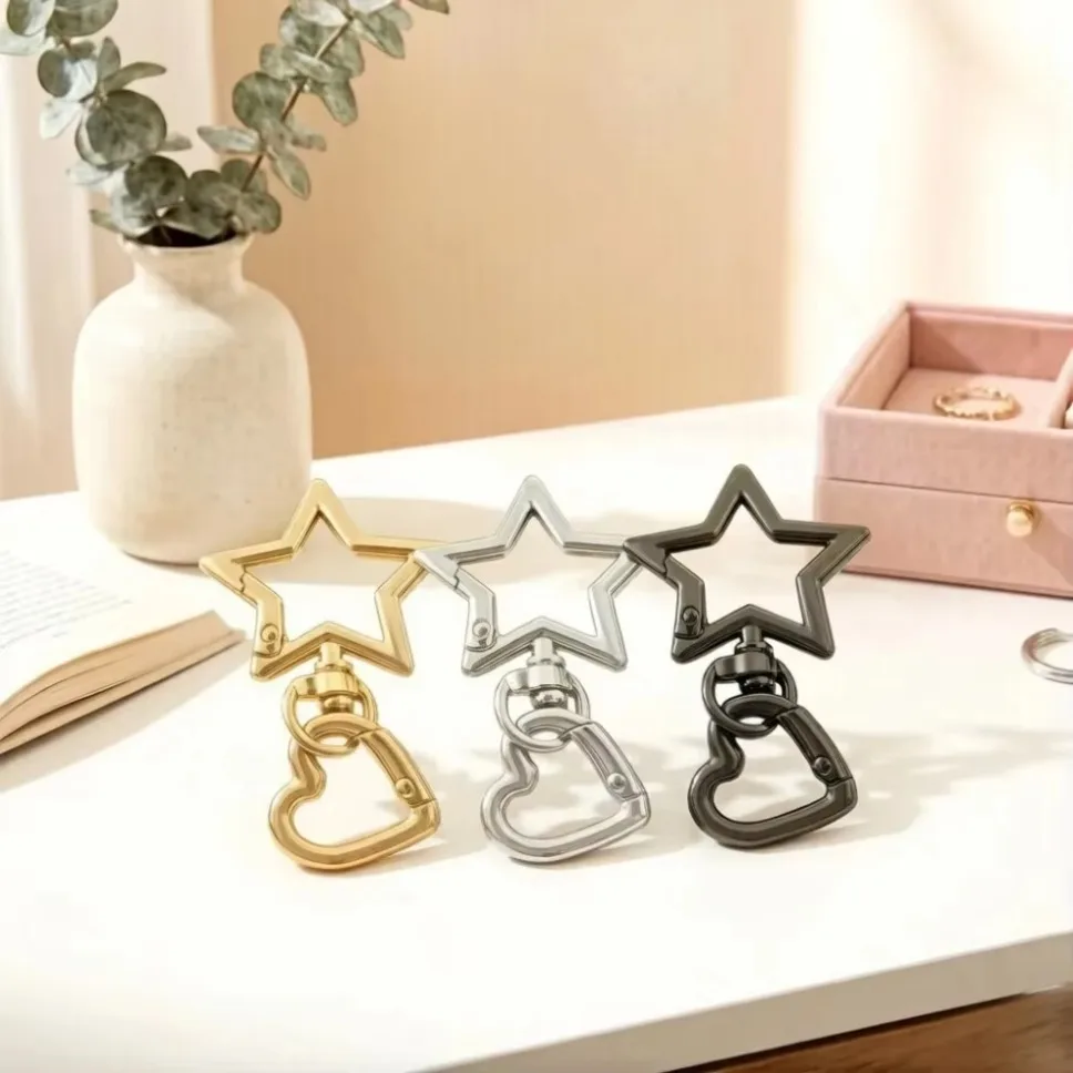 2/20/50Sets star Spring Snap Carabiner Clip love -shaped Swivel Trigger Hook Metal Clasps Keychain for Handbag DIY Crafts ﻿