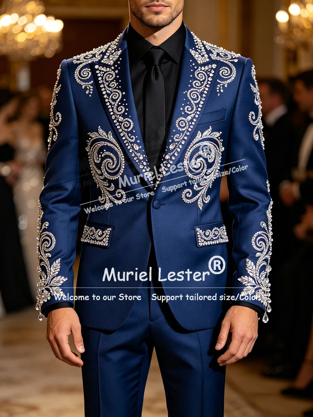 Traje de Hombre con Adornos Brillantes, Traje Formal de Dos Piezas con Chaqueta de un Solo Pecho y Pantalones, Trajes de Novio para Boda, Conjuntos Personalizados