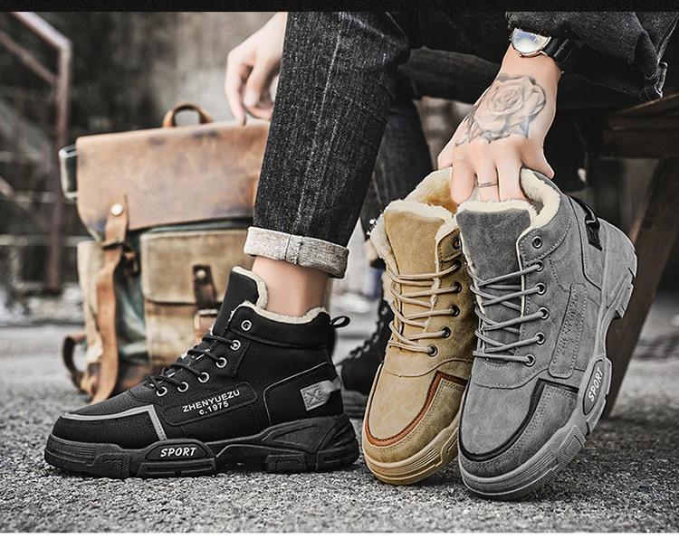 Herren-Schneestiefel, mit Fleece gefüttert für Wärme, verschleißfest und rutschfest, leicht und atmungsaktiv, weich und bequem, trendig und lässig, geeignet für Outdoor-Aktivitäten, Arbeit und Pendeln im Herbst und Winter. – Detail 4