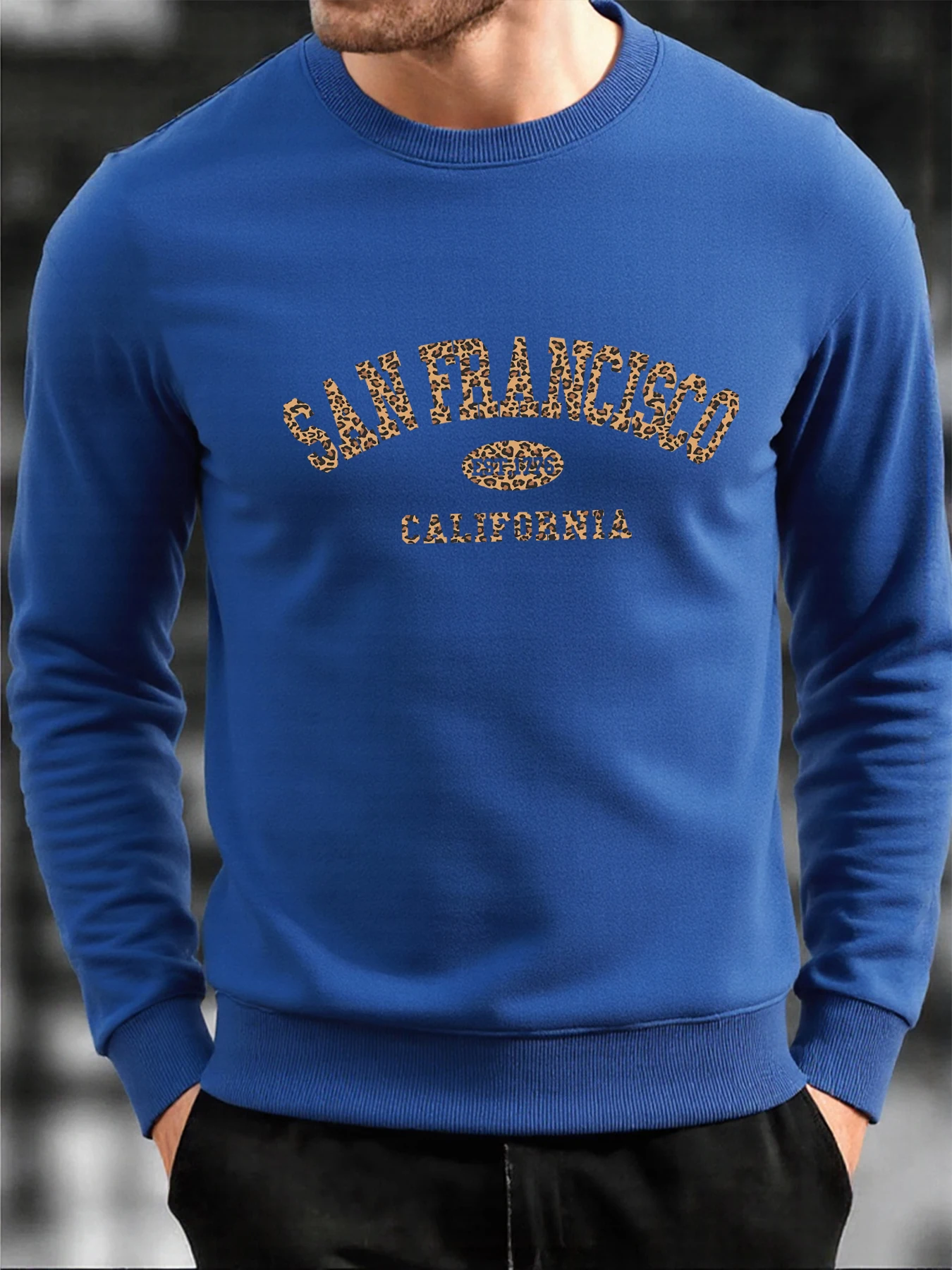 سان فرانسيسكو كاليفورنيا الطباعة الذكور البلوز الشارع الفراء بطانة البلوفرات الصوف الخريف ملابس غير رسمية رجالي فضفاض س الرقبة الملابس