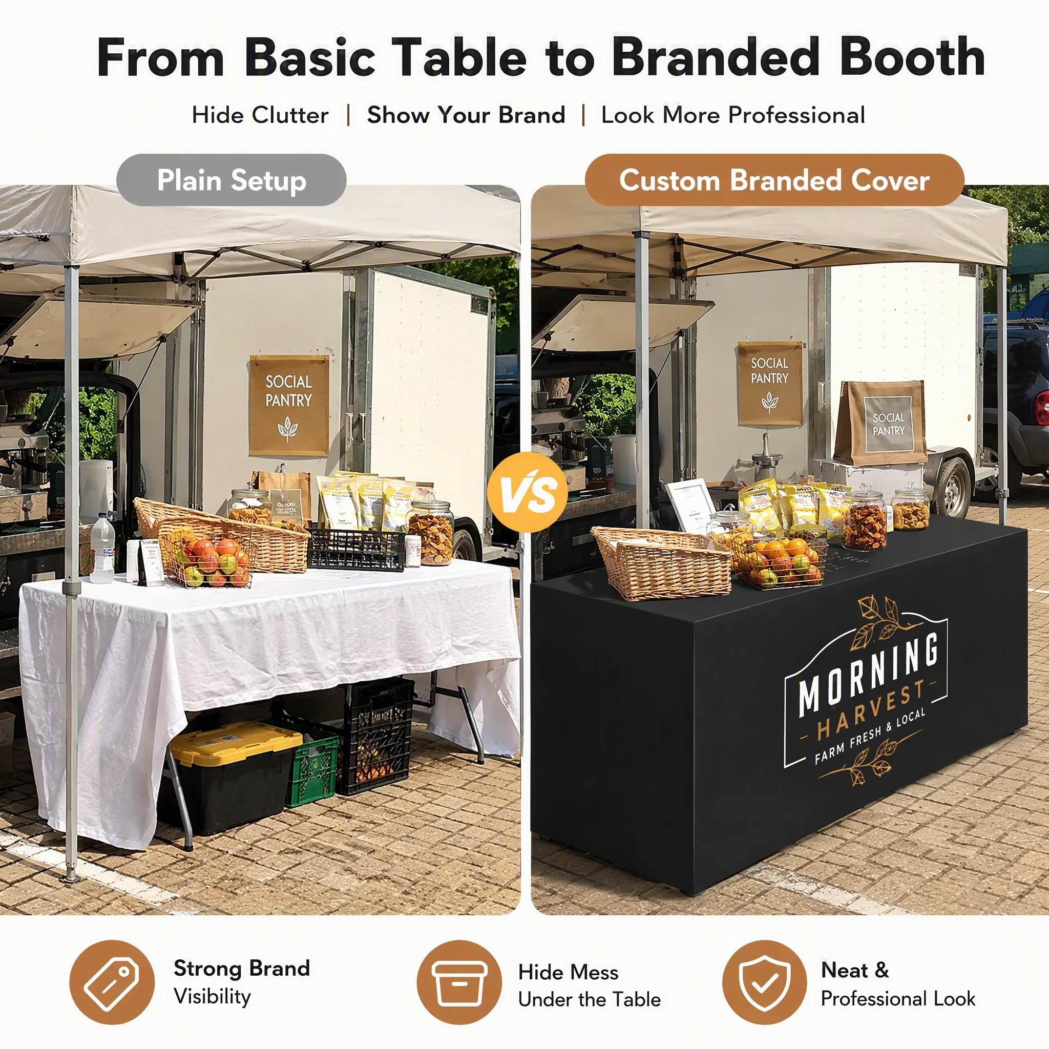 Customizable Tablecloth Personalized Logo Table Cover for Market Booth Vendor Display Farm Stand Outdoor Event Trade Show Exhibi