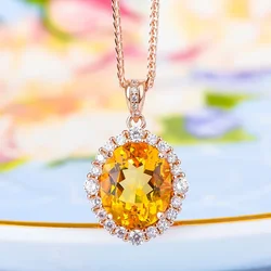 New Natural Citrine Pendant Necklace for Women S925 Sterling Silver Rose Gold Stylish Personality Pendant Belt Certificate