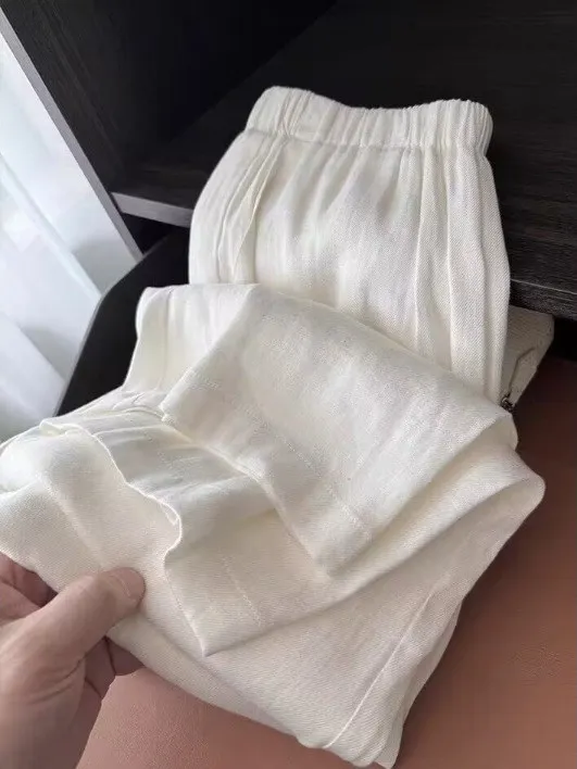 Damskie spodnie z szerokimi nogawkami z bawełny i lnu, codzienne, z wysokim stanem, długie, letnie, cienkie, z elastyczną talią, luźne, typu harlan.