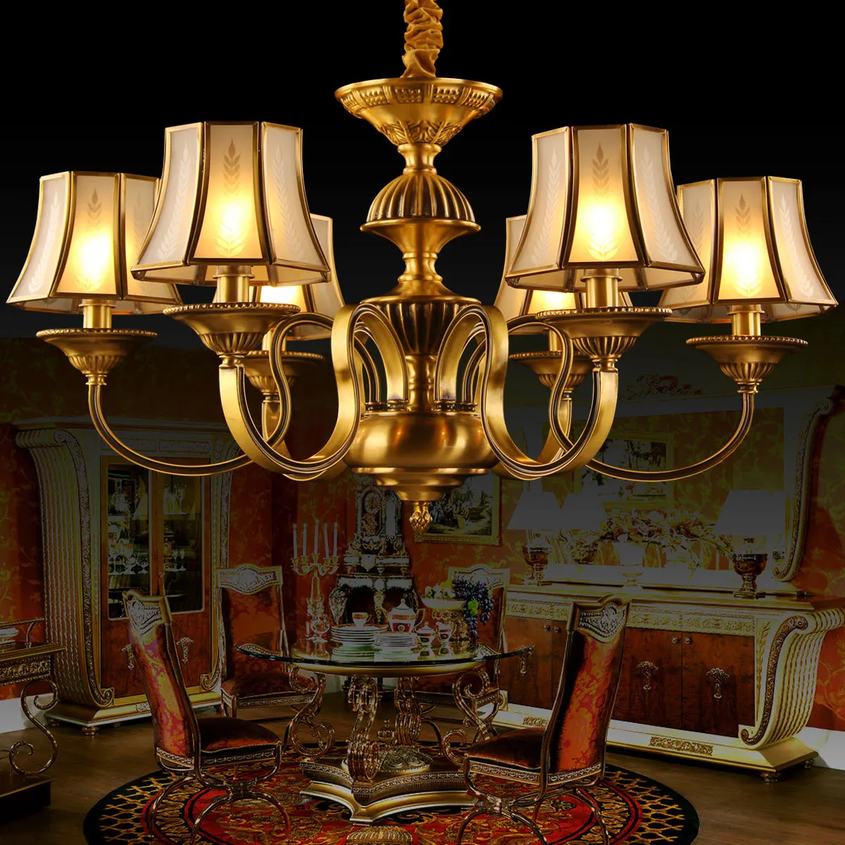 All Copper Chandelier American Retro Living Room Dining Room Bedroom Book Room Mediterranean Soldering Light