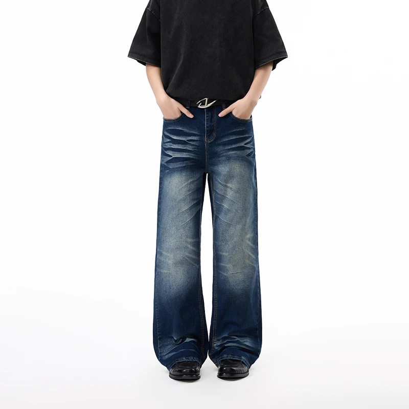 

American Style Washed Vintage Men's Stretch Microflare Jeans Slimfit Trendy New High Street Casual Denim Long Pants