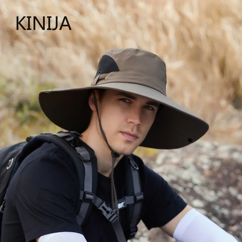 Bucket Hat Men Outdoor Fishing Hiking Climb Wide Brim Visor Dual Fisherman Hat Sun Protection Breathable UV Anti Cap Summer Hat