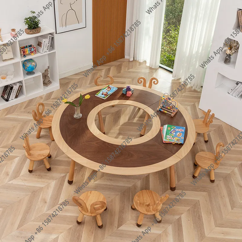 Early education solid wood table chair set combination picture book library handmade toys learning to draw games writing table s