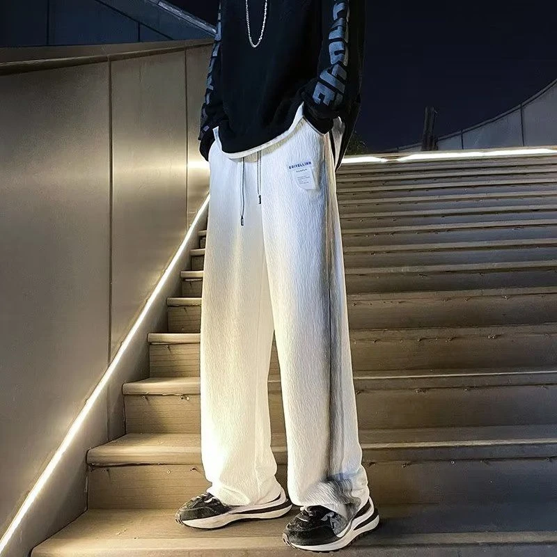 GELITAYIN Tie Dye Ice Silk Casual Wide-leg Pants Man Summer Thin Baggy Long Trousers For Men Cheap Korean Style Fashion 2025 Str