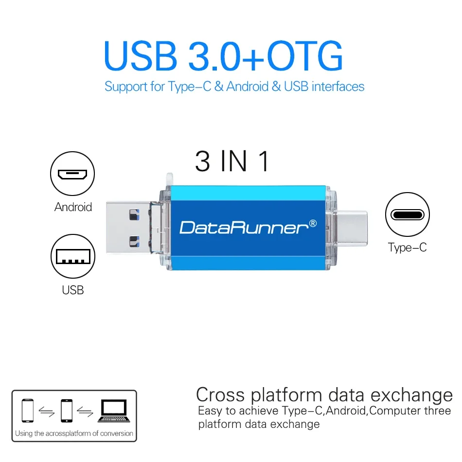 Original DataRunner OTG USB Flash Drive 3 IN 1 USB3.0 & Type C & Micro USB Pen Drive 512GB 256GB 128GB 64GB Pendrive Flash Drive