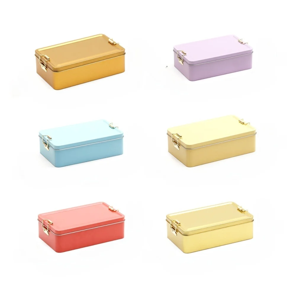 

With Lid Tinplate Box Multi Color Durable Material Iron Box With Buckle Rectangular Shape Metal Storage Box Food Storage