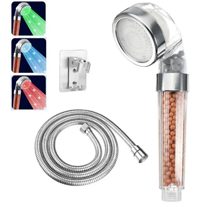 LED Shower Head Water Saving Shower Heads LED Shower Heads High Pressure Hydraulic Turbine Generator Filter Beads Detachable For