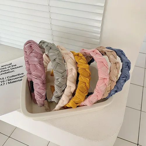 Imagen 2 del producto Diadema ancha trenzada de calidad para mujer, diadema brillante con nudo de Organza, diadema elegante de Color sólido, diadema de moda, Aro para el cabello, bisel
