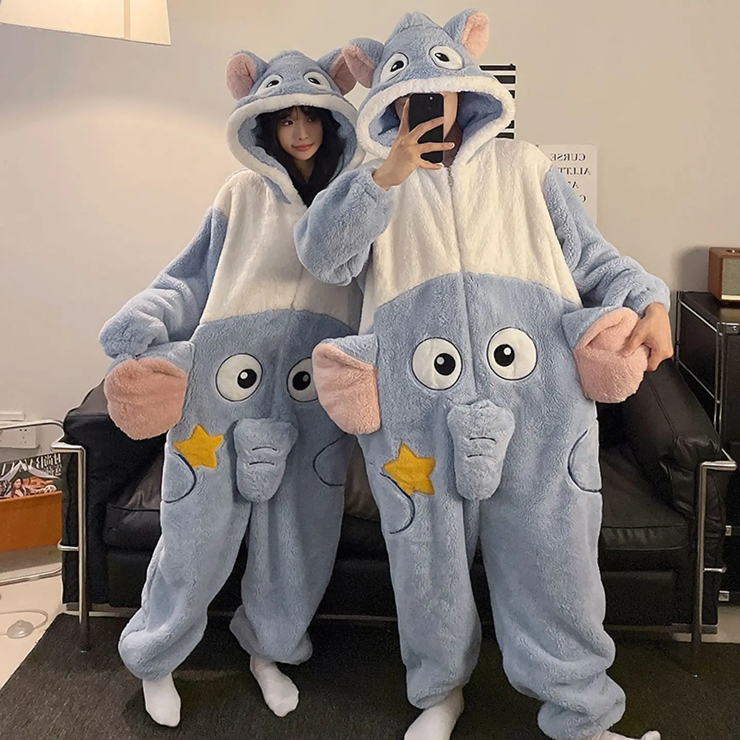 New Caypabara Women Men Pajamas Couples Jumpsuits Winter Thicken