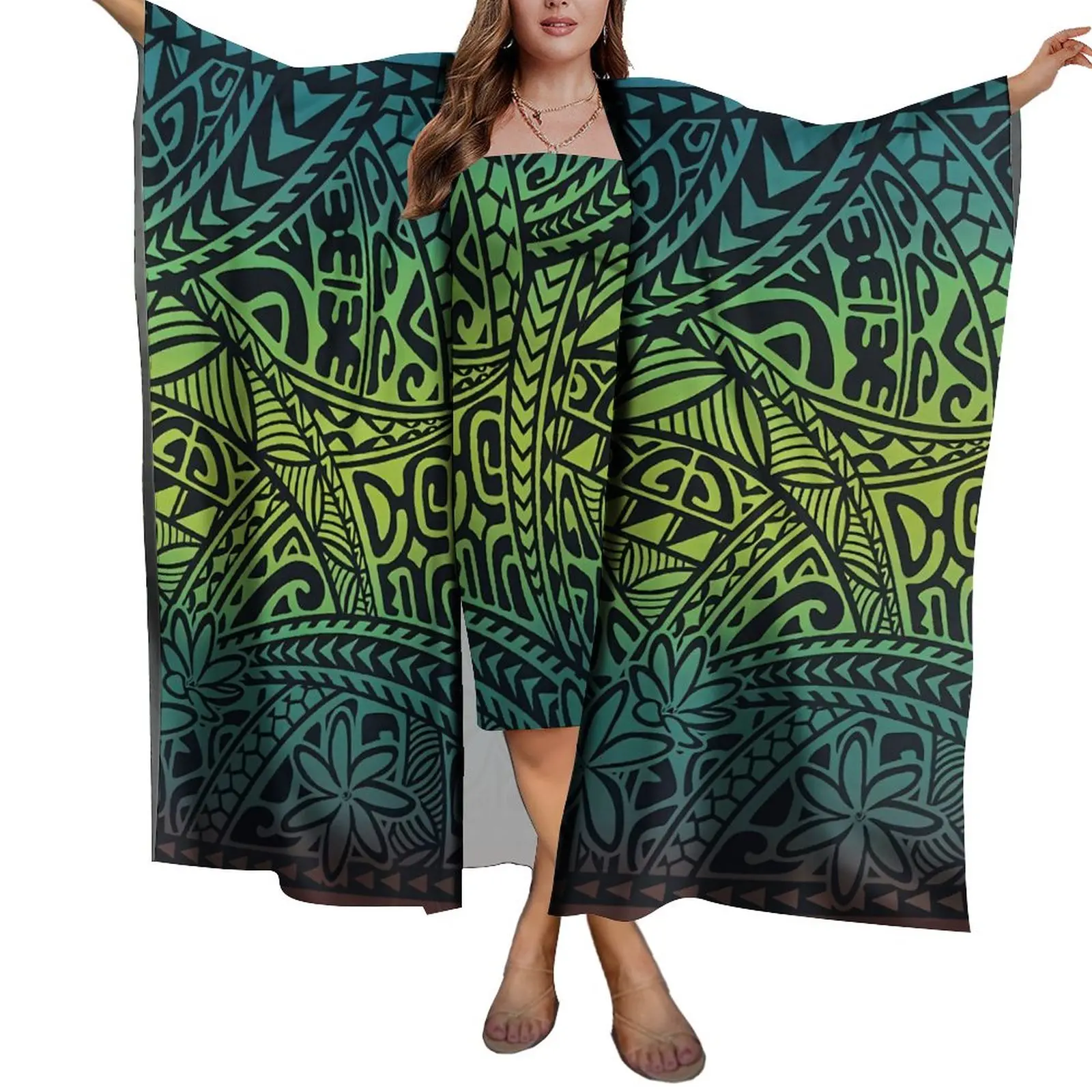 Custom Summer Wholesale Polynesian Pattern Printing Hawaiian Sarong Shawl Custom Floral Design Bandeau Cape Wrap Skirt