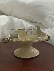 Vintage Simple Ceramic Storage Plate Cute Handmade Ornaments Home Accessories Creative Ins Style Binaural High Foot Tray